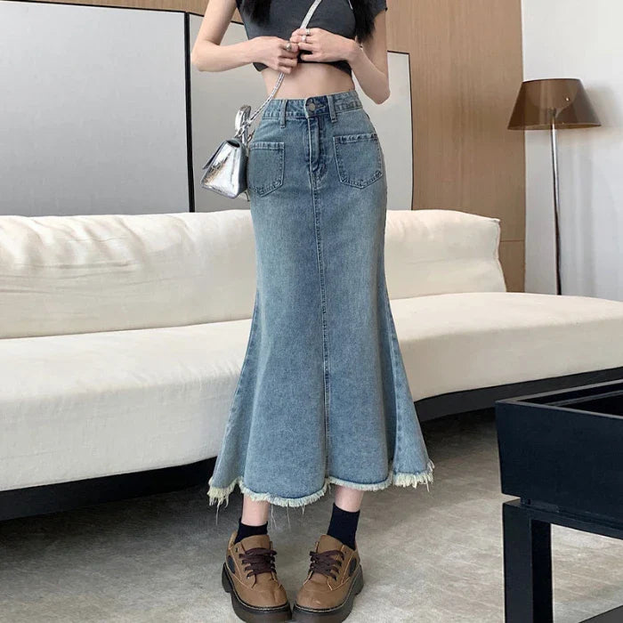 Burlap Design Retro High Waist Denim Jean