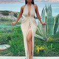Halter Slit Elegant Evening Maxi Dress