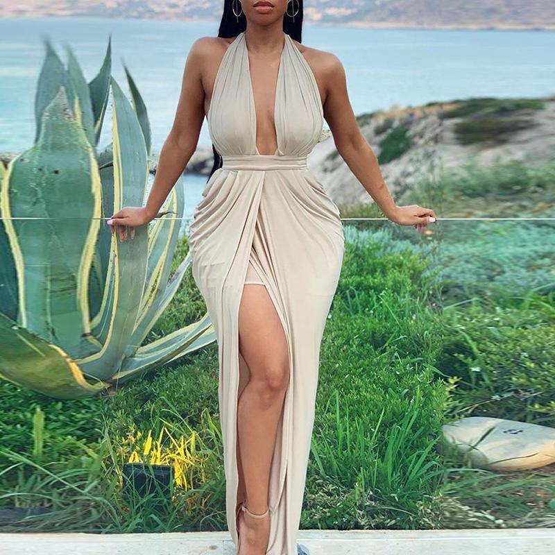 Halter Slit Elegant Evening Maxi Dress