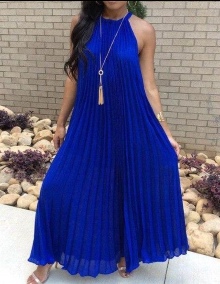White Pleated Halter Maxi Dress