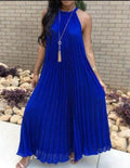 White Pleated Halter Maxi Dress