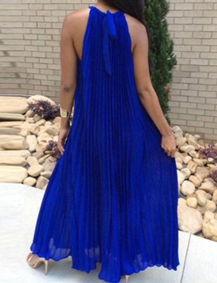 White Pleated Halter Maxi Dress
