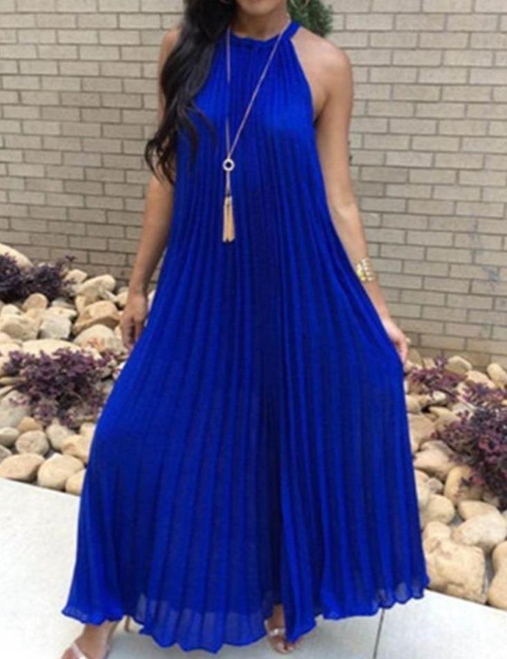 White Pleated Halter Maxi Dress