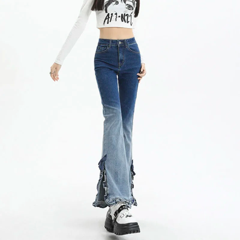 Harajuku Gradient Flare Y2K Denim Jean