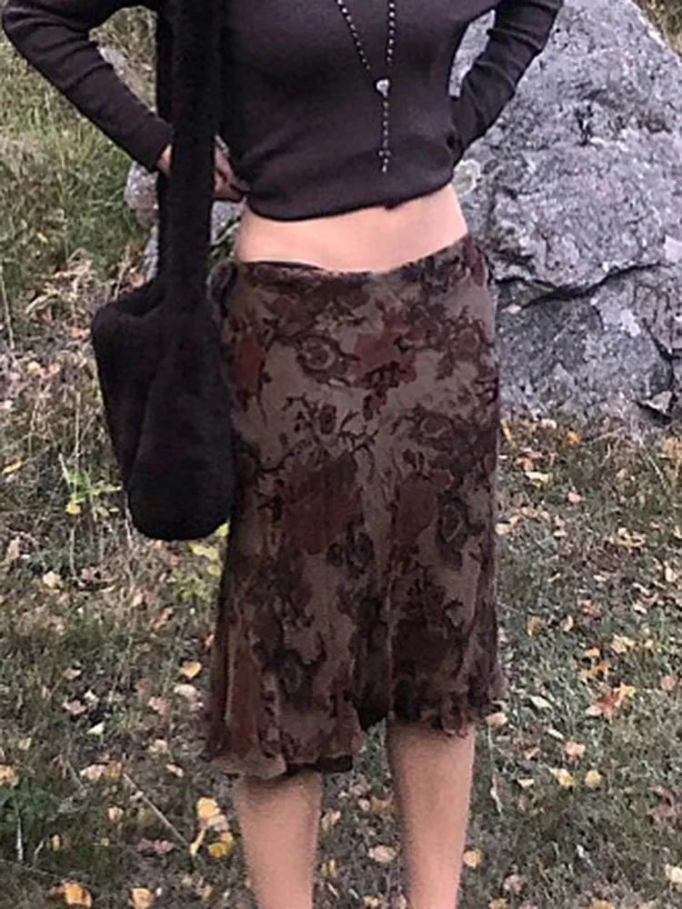 Harajuku Grunge Aesthetic Floral Print Skirt