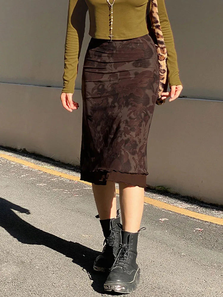 Harajuku Grunge Aesthetic Floral Print Skirt