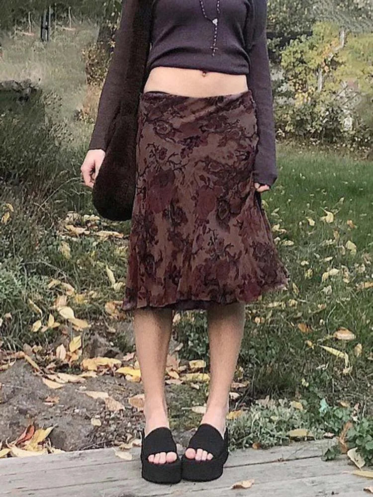 Harajuku Grunge Aesthetic Floral Print Skirt