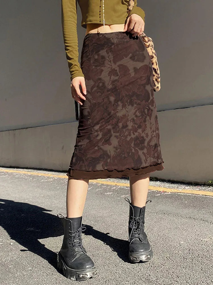Harajuku Grunge Aesthetic Floral Print Skirt
