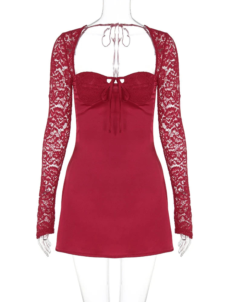 Red Long Sleeve Bodycon Party Mini Dress
