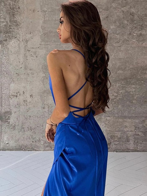 Backless Sleeveless Evening Club Midi Dress
