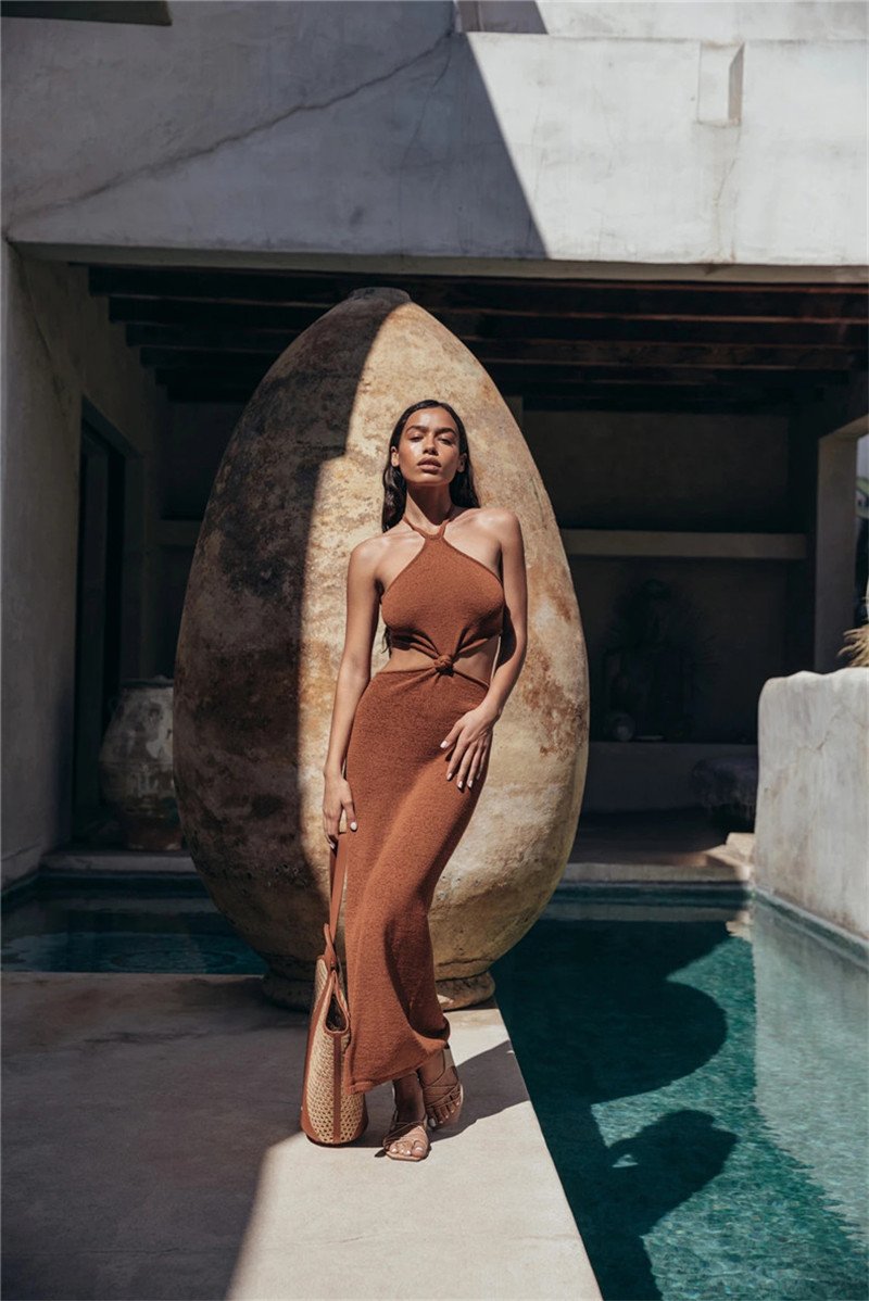 Knitted Halter Vacation Style Maxi Dress