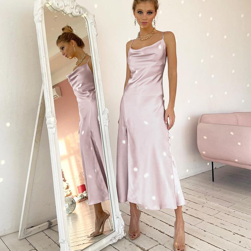 Satin Midi Split Stylish Party Dress