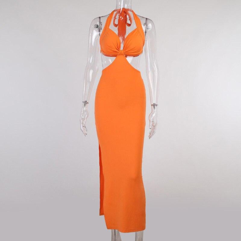 Open Back Halter Split Sexy Maxi Dress