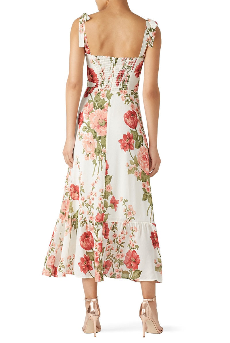 Vintage Chiffon Sweetheart Strap Midi Dress