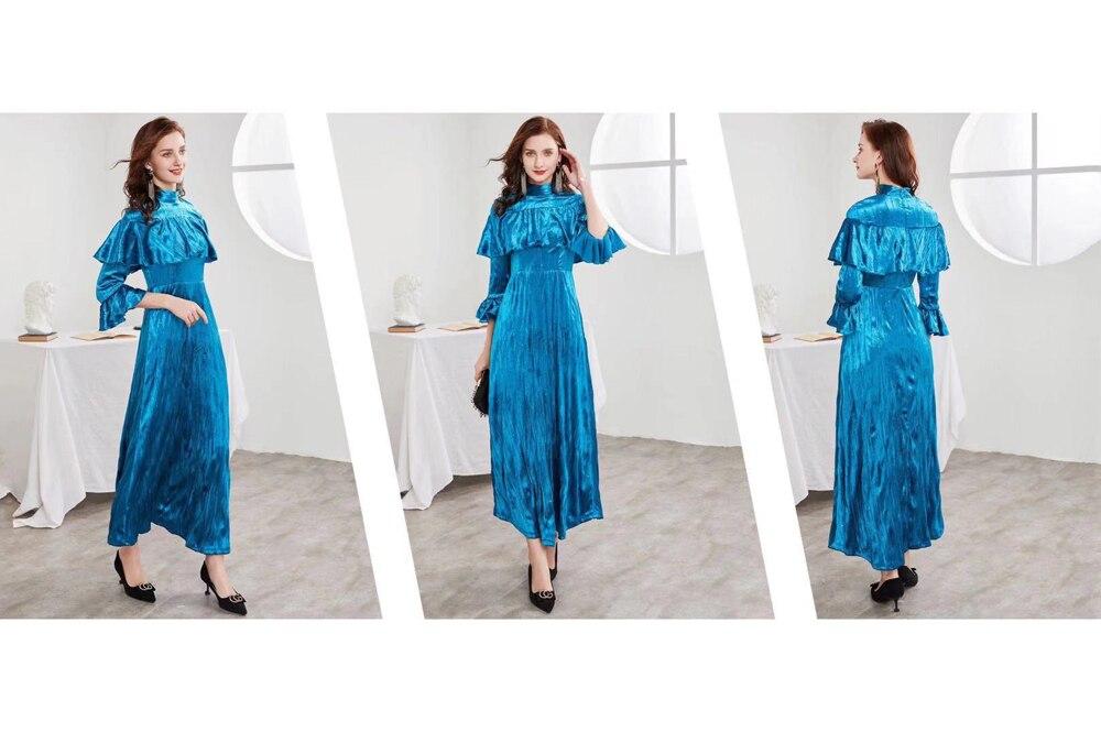 Beaded Ruffle Long Sleeve Maxi Party Dress