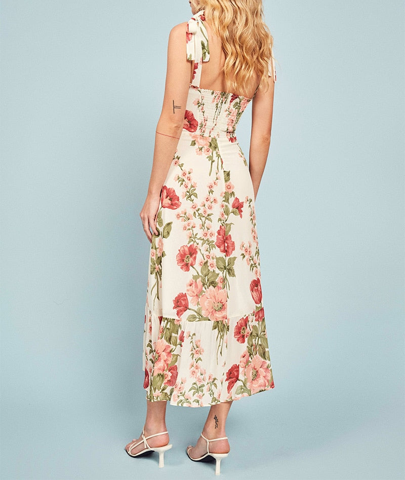 Vintage Chiffon Sweetheart Strap Midi Dress