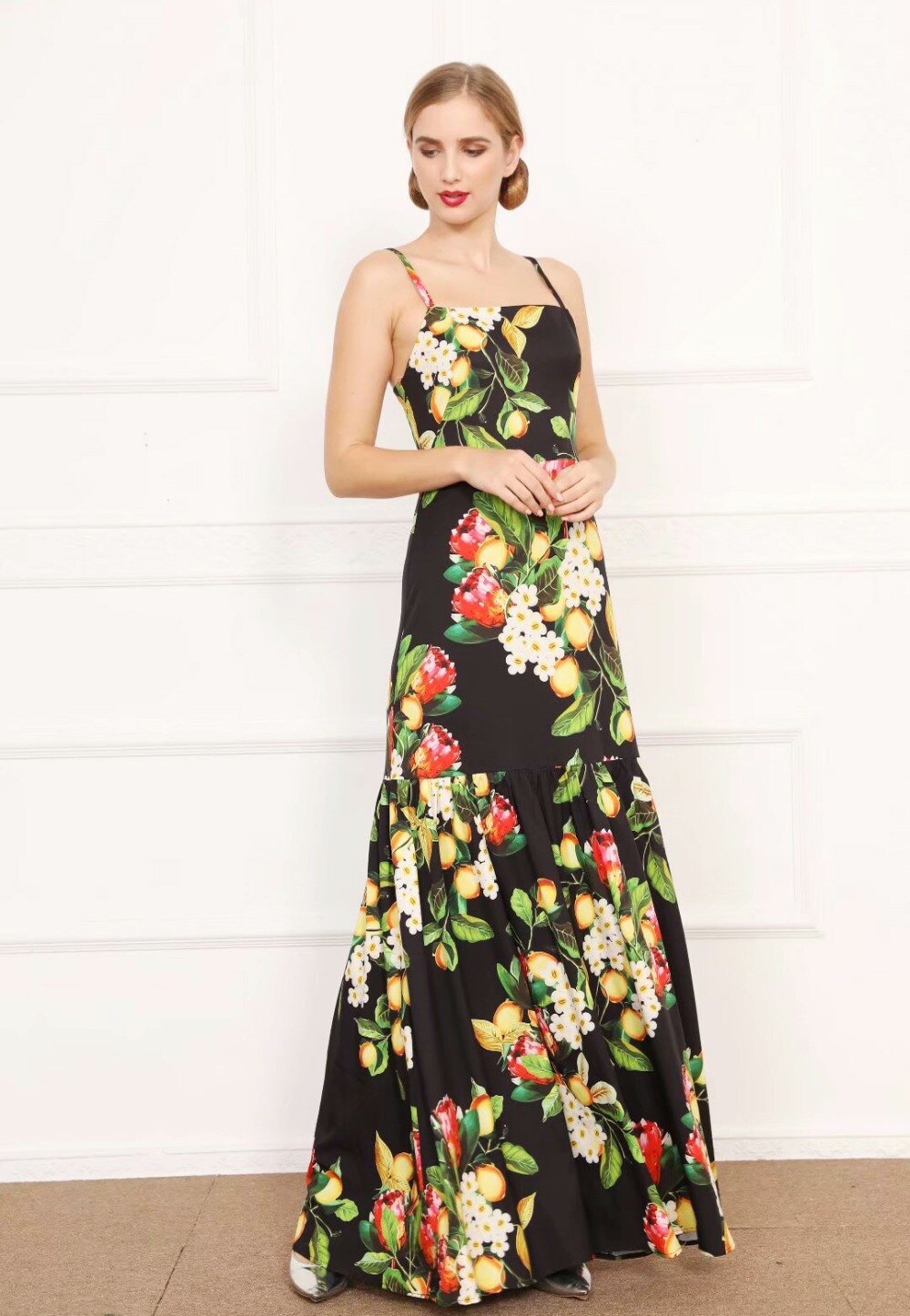 Printed Spaghetti Strap Party Maxi Dress