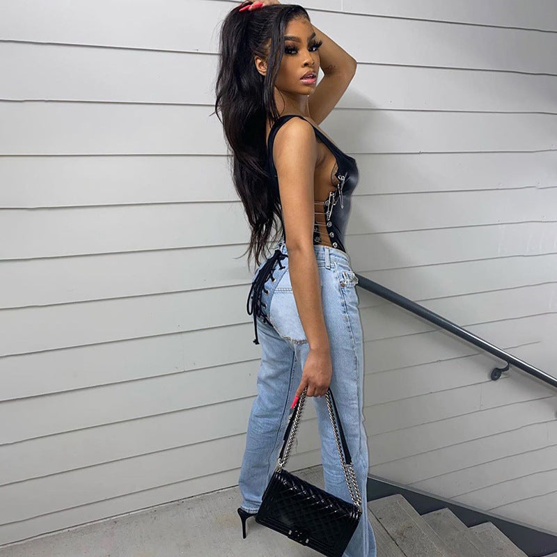 Bandage Lace Up Vintage Street Style Jean