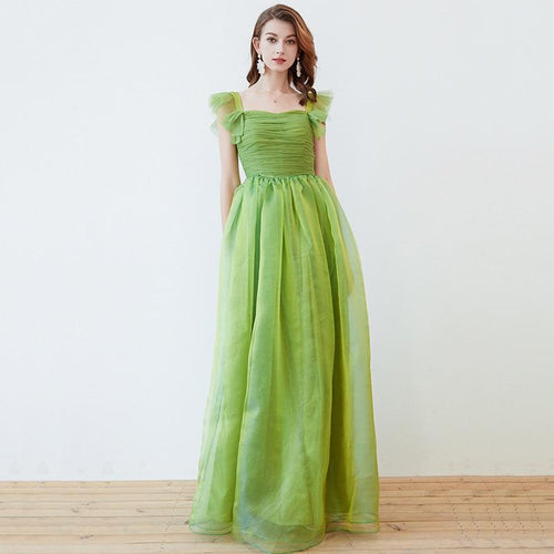 Bow Detail Ruched Bodice Long Party Dress