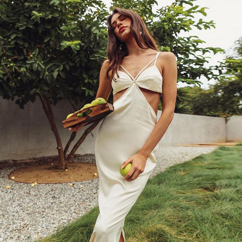 White Satin Sleek Chic Maxi Dress