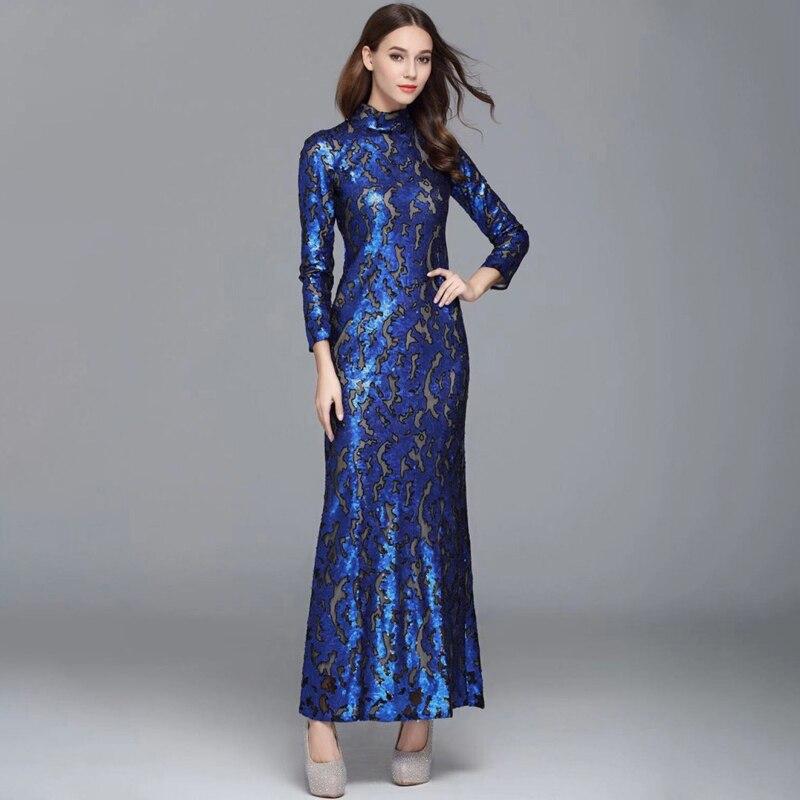 Long Sleeves Sequined Elegant Party Maxi Dress