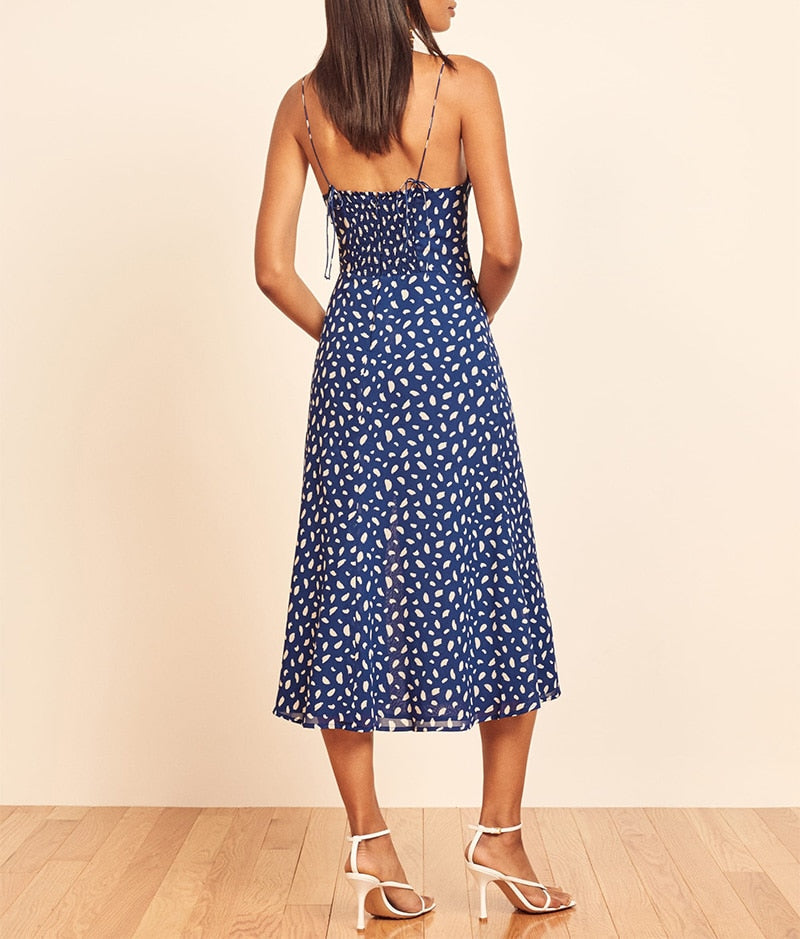 Printed Chiffon Sleeveless Slit Midi Dress