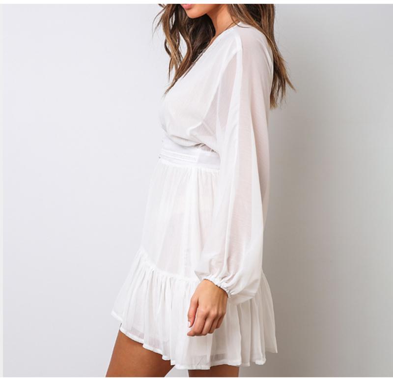 Lace Long Sleeve V Neck Spring Party Mini Dress