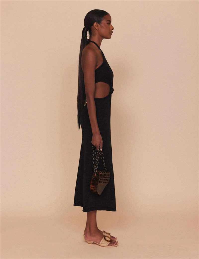 Knitted Halter Vacation Style Maxi Dress