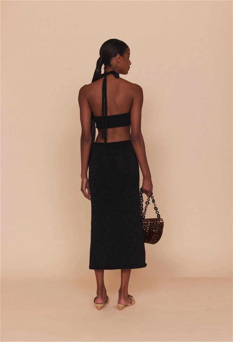 Knitted Halter Vacation Style Maxi Dress