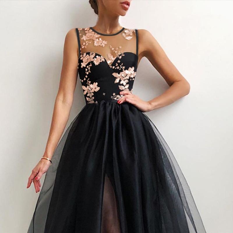 Halter Shoulder Mesh Spliced Elegant Party Dress