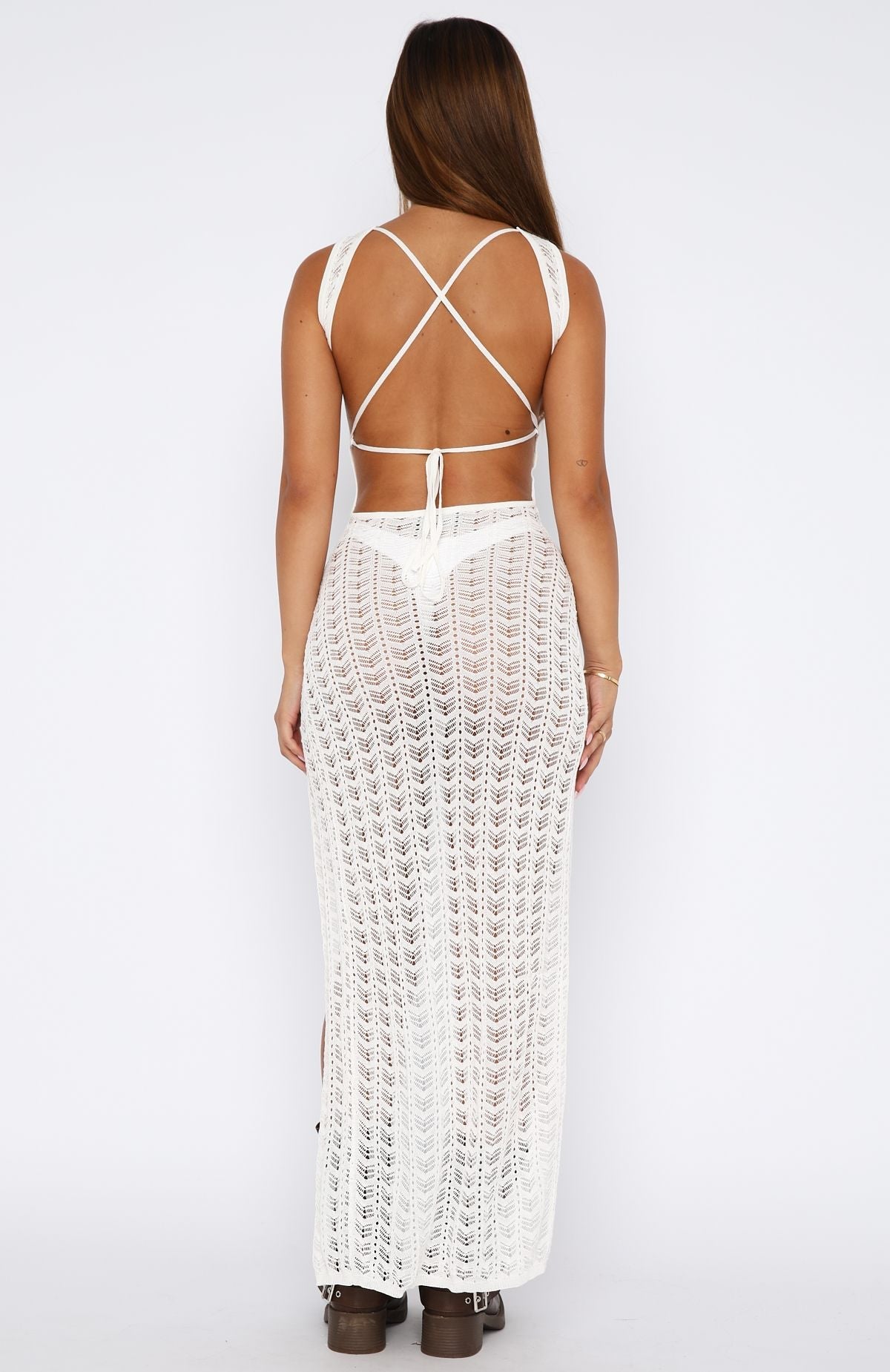 Off White Knit Sleek Maxi Dress