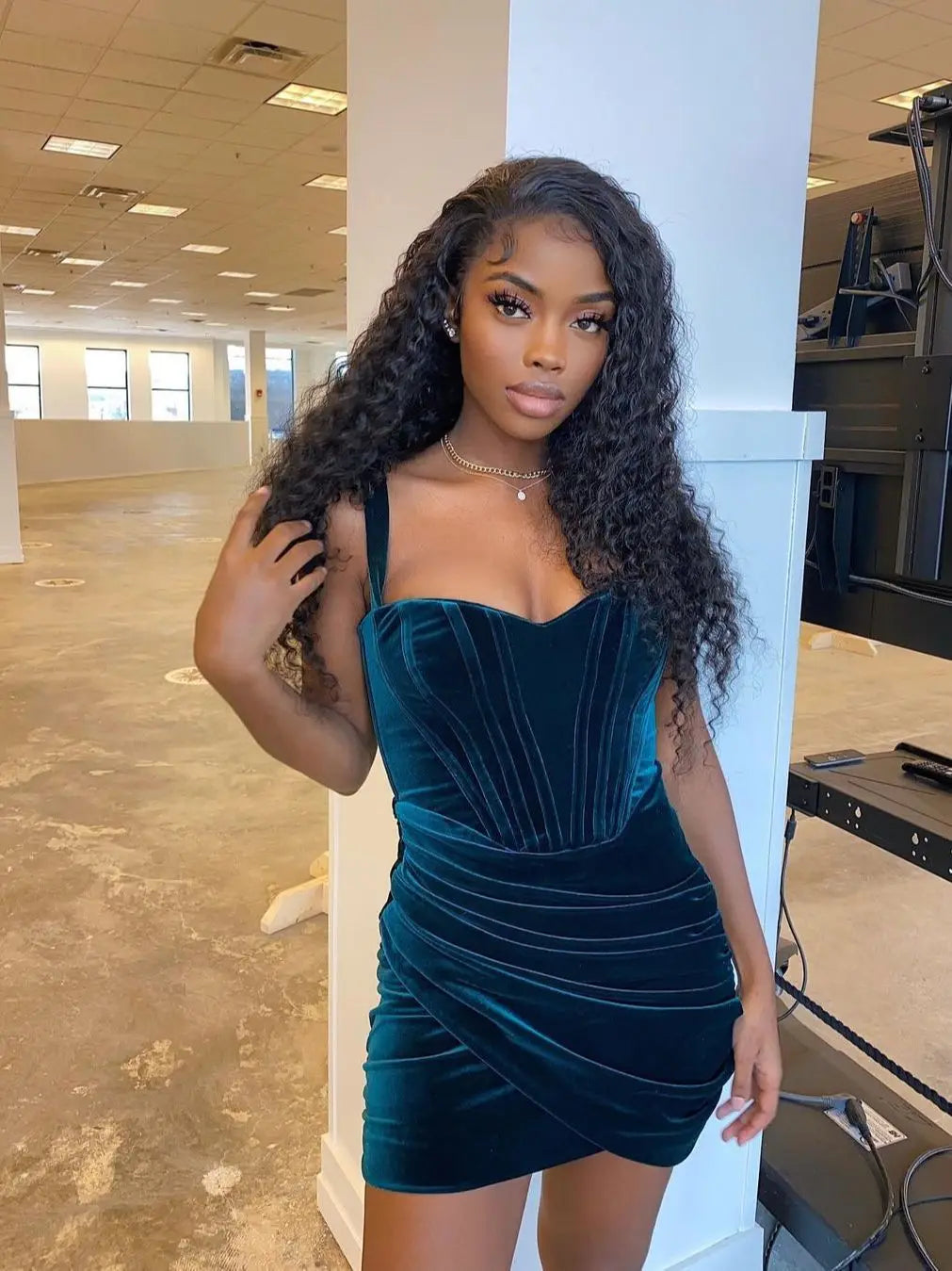 Green Velvet Bodycon Summer Party Dress