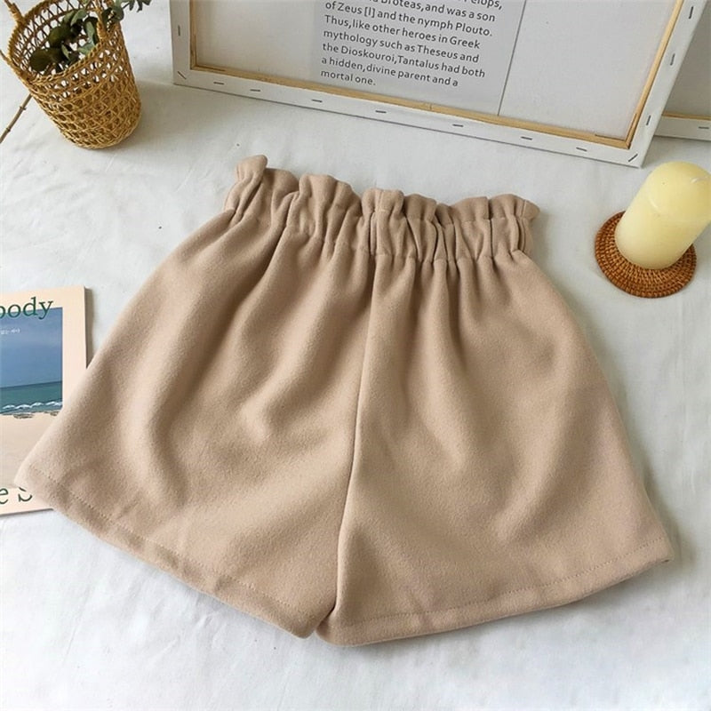 Woolen High Waist Wide Leg Cozy Short