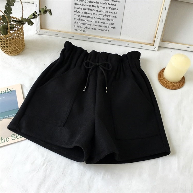 Woolen High Waist Wide Leg Cozy Short