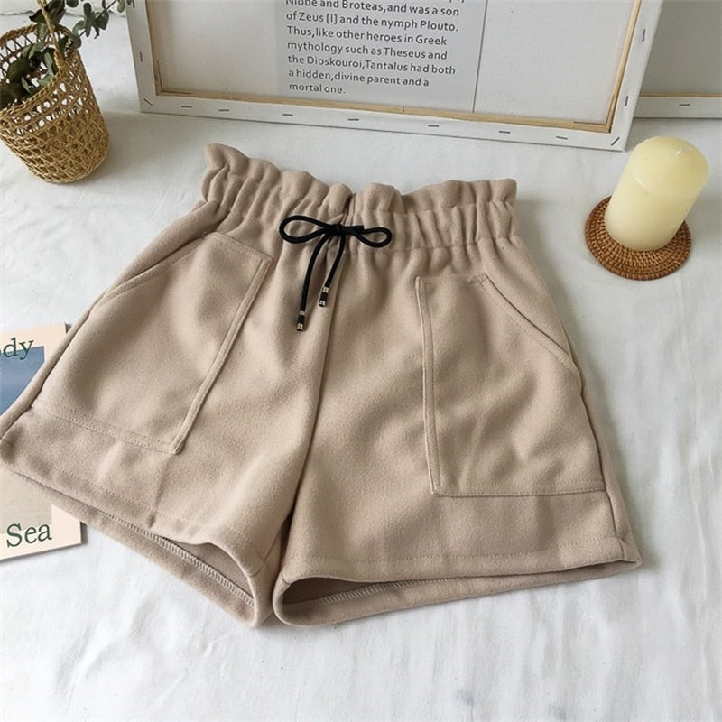 Woolen High Waist Wide Leg Cozy Short