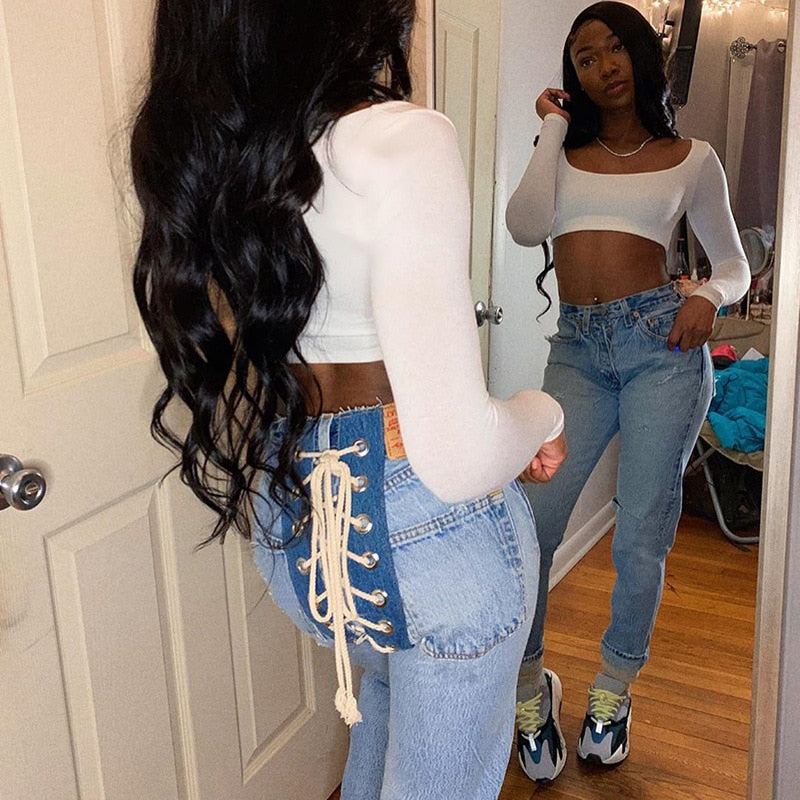 Bandage Lace Up Vintage Street Style Jean