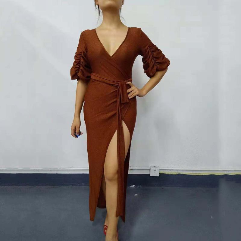 High Slit Long Wrap Maxi Dress