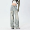 Drawstring Washed Floor Length Loose Jean