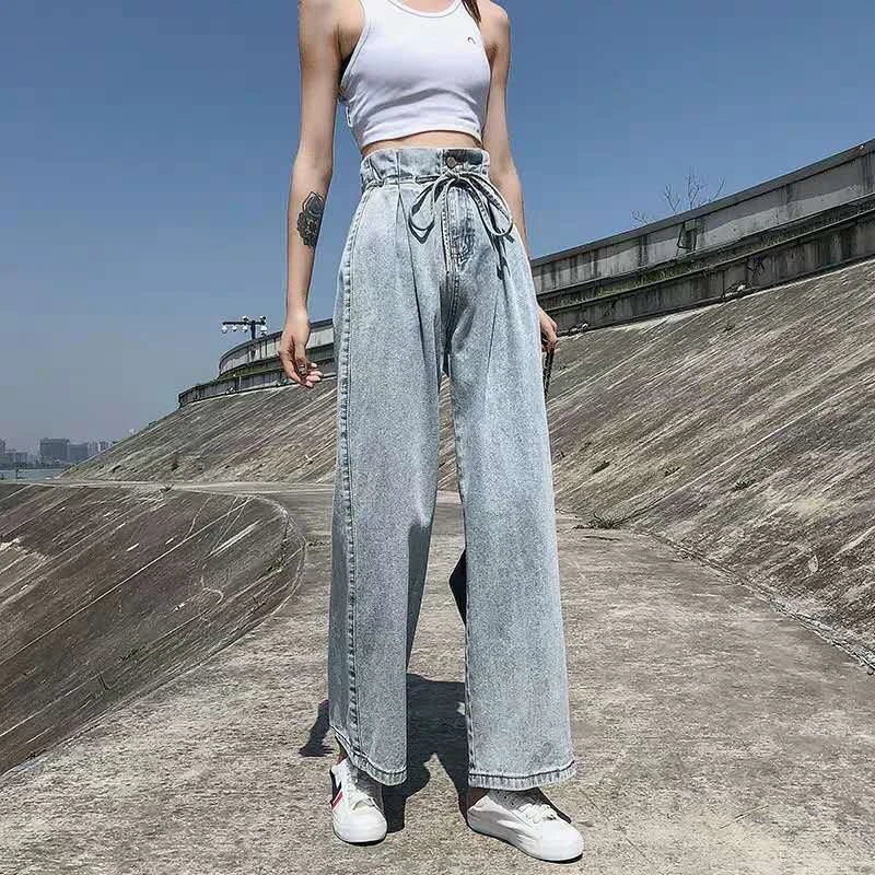 Straight Loose High Waist Draped Fit Jean