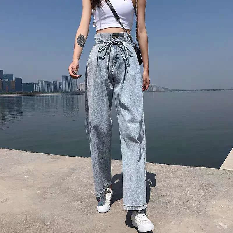 Straight Loose High Waist Draped Fit Jean