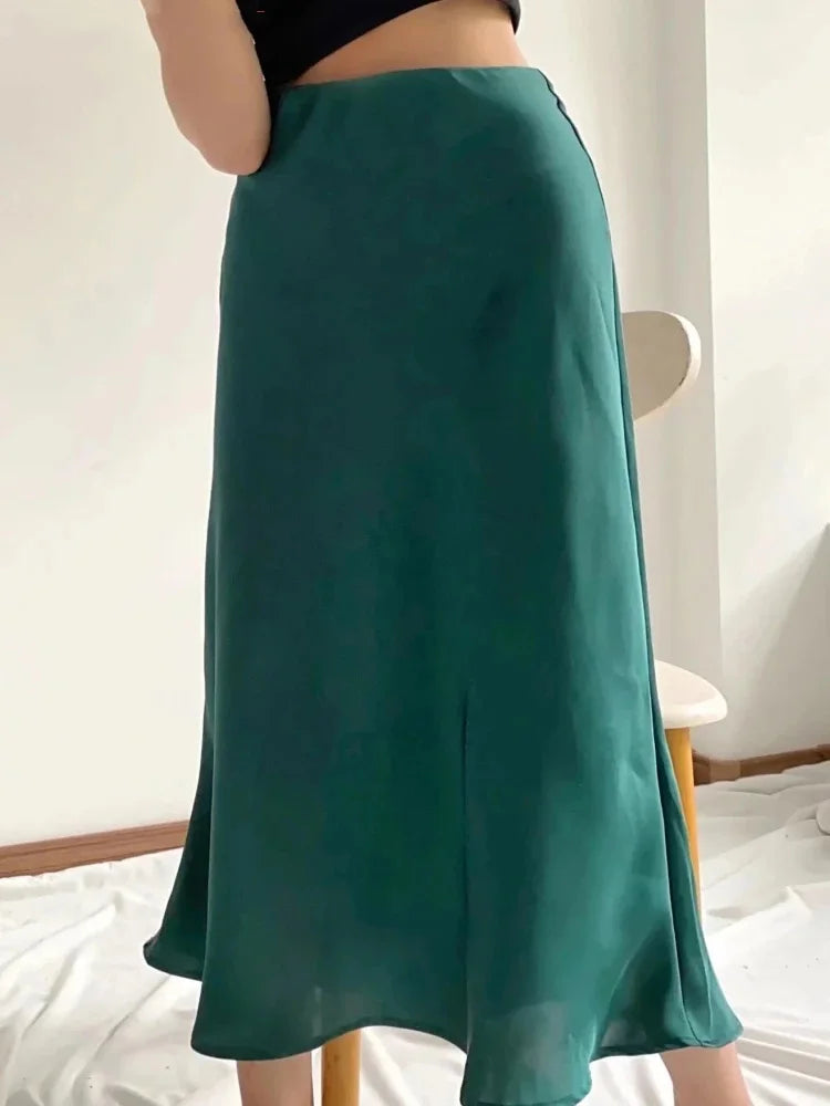 Satin Elastic Waist Slim Female Falda Skirt