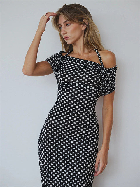 Black Polka Dot Off-Shoulder Maxi Dress
