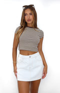 Don’t Leave Me Denim Mini Skirt Off White