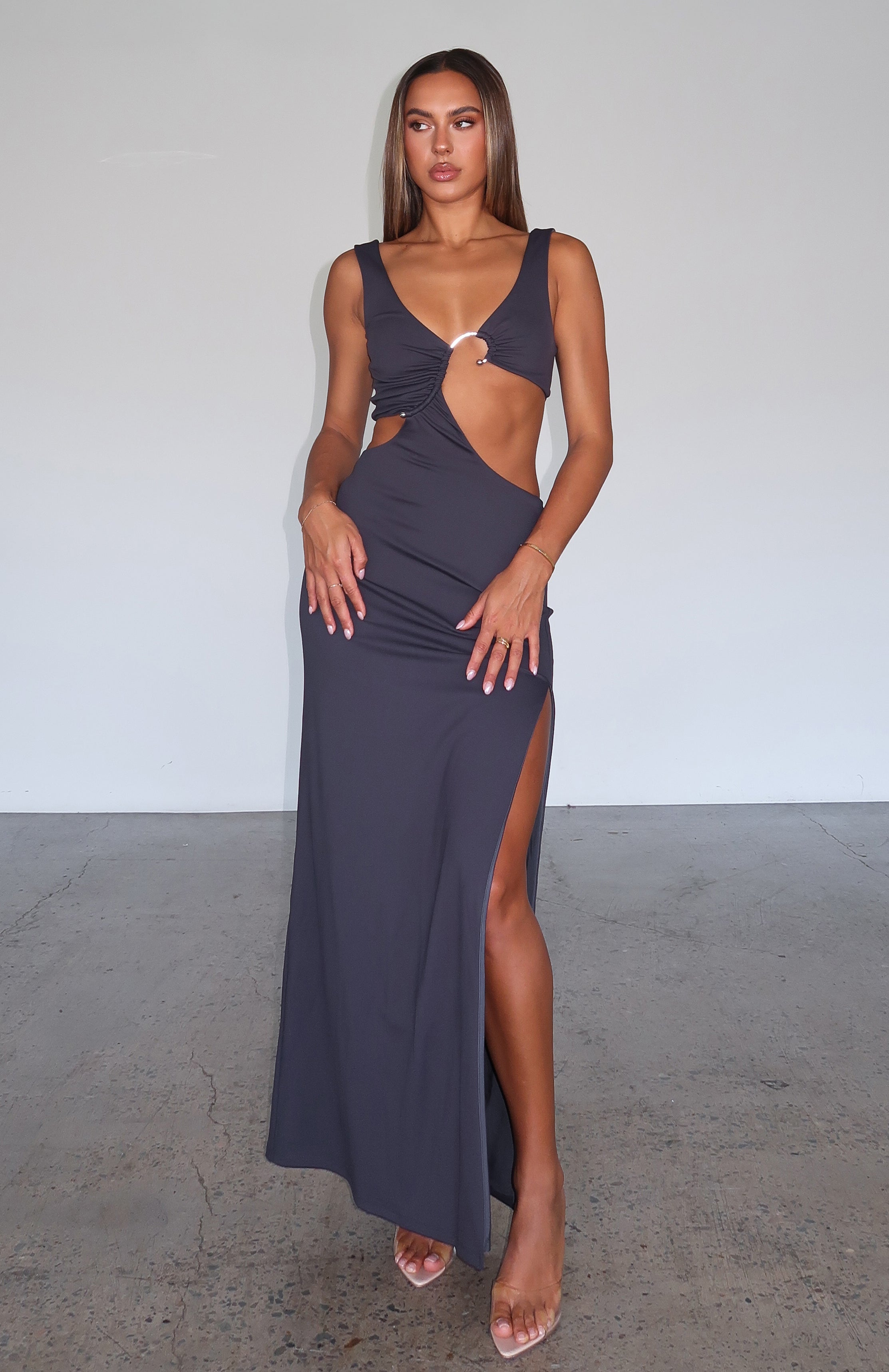 Steel Grey Graceful Slim Maxi Dress