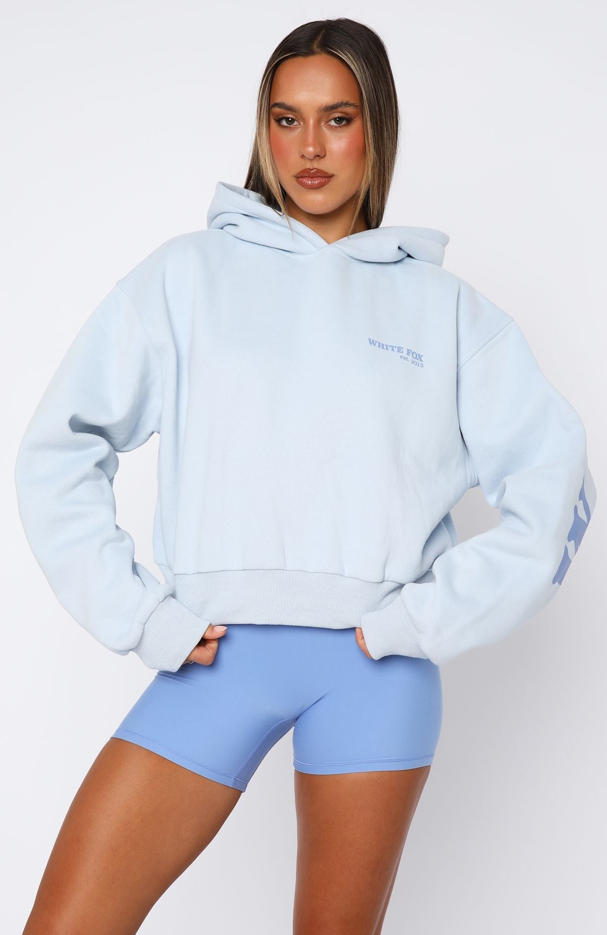 Serving Up Cropped Baby Blue Hoodie