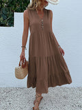 Sleeveless Tank V Neck Ruffle Loose Midi Dress