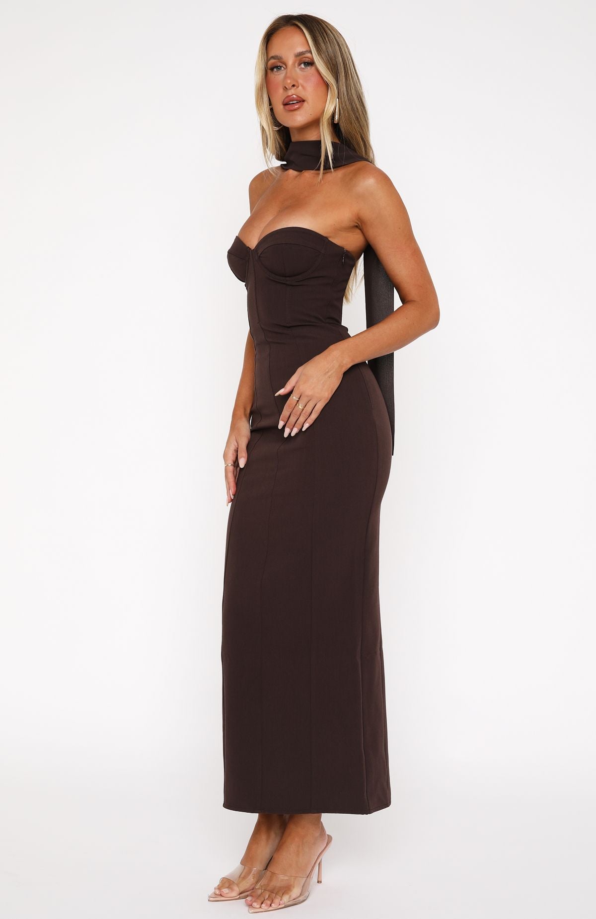 Chocolate Strapless Raining Hearts Maxi Dress