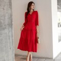Cotton Patchwork Lace Lantern Sleeve Maxi Dress
