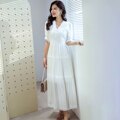Cotton Patchwork Lace Lantern Sleeve Maxi Dress