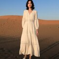 Cotton Patchwork Lace Lantern Sleeve Maxi Dress